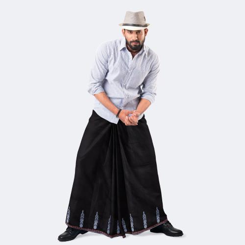 Black Color Solid Cotton Lungi - Bikkhato | MIAH