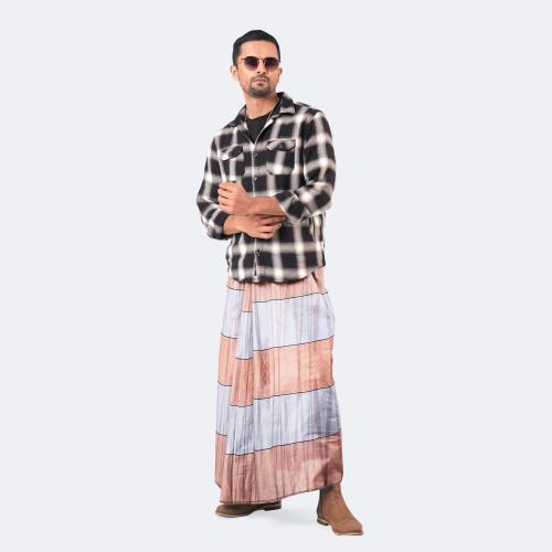 Peach Silver Stripe Lungi - Borno Mala