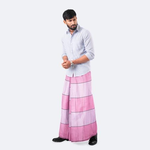 Light Pink Border Lungi - Borno Mala