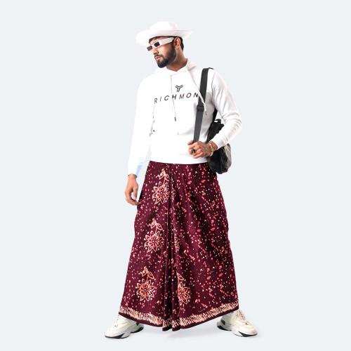 Maroon Floral Classic Lungi - Modhumoti