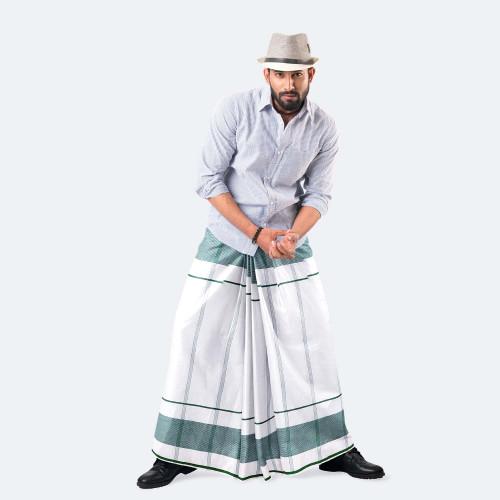 White & Green Color Lungi - Prachurjo
