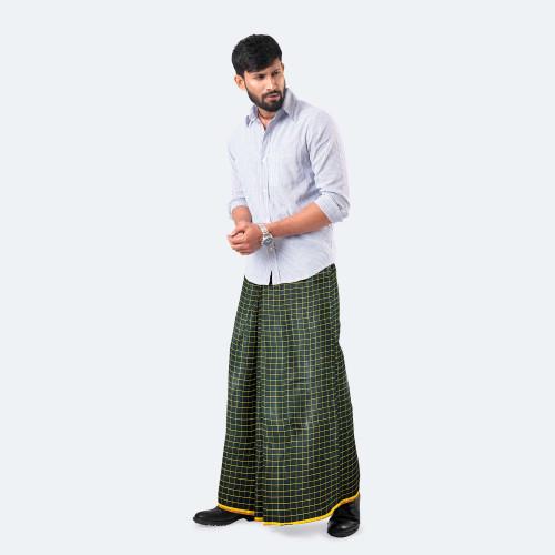 Green Gold Square Lungi -Rotno  Mala