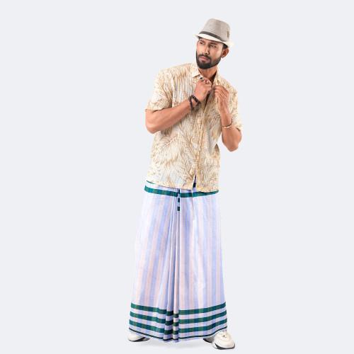 Lavender & Periwinkle Check Cotton Lungi - Showpno Bilash