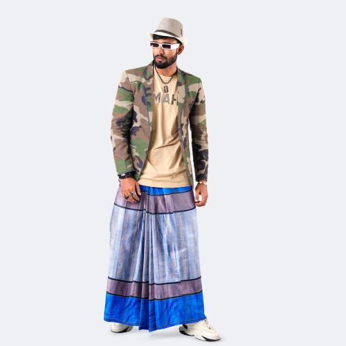 Mist Blue Border Dobby Lungi - Udyog