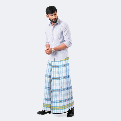 Blue & White Check Cotton Lungi - Zoboraj