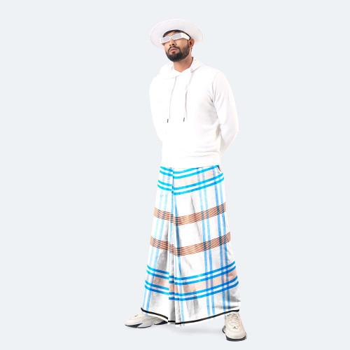 Sky blue & White Check Cotton Lungi - Zoboraj