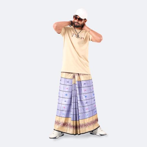 Lavender Grid Border Lungi - Bektitto | MIAH