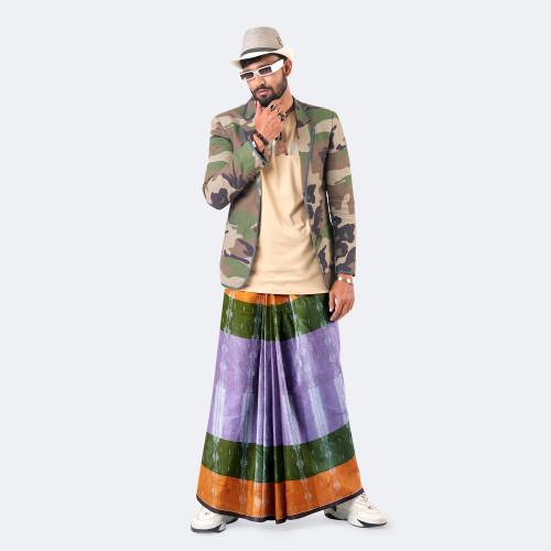 Olive Lavender Multi Stripe Lungi - Nandonik | MIAH