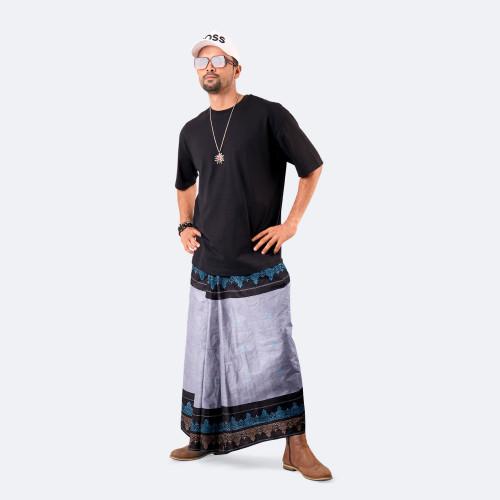 Grey Gold Forest Border Cotton Lungi – Perfect | MIAH