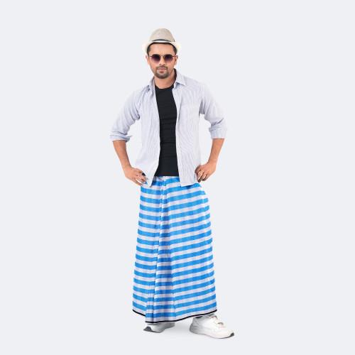 Blue Stripe Cotton Lungi - Saz Bilash | MIAH