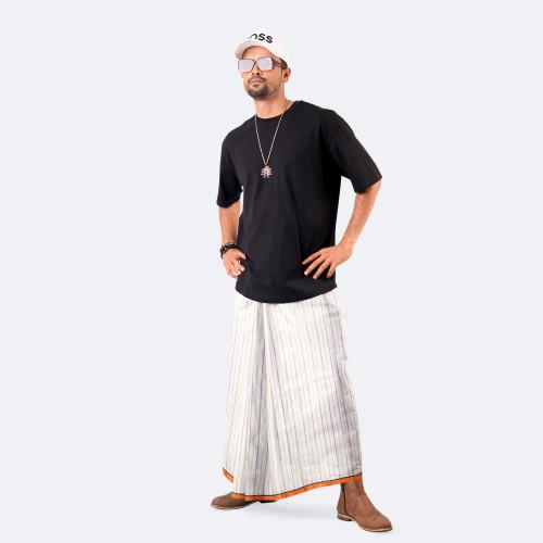 White Multi-Stripe Check Lungi - Saz Bilash | MIAH