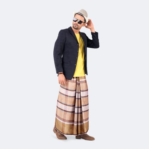 Warm Beige Check Lungi – Showkhin | MIAH