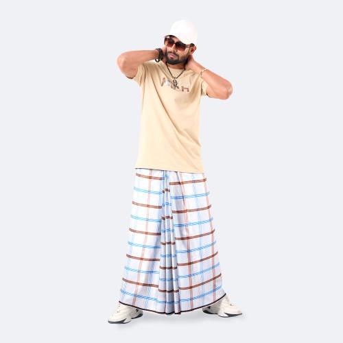 Classic White & Blue Check Lungi – Showkhin | MIAH