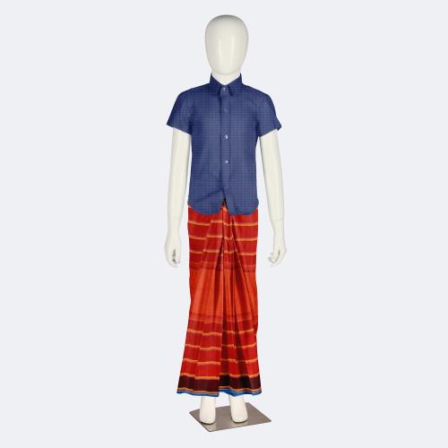 Red with Golden Stripe Linen Lungi - Notun Kuri