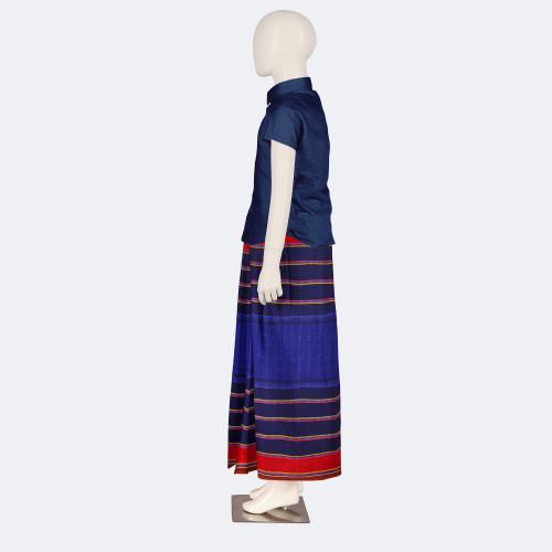 Royal Blue Striped Linen Lungi - Notun Kuri
