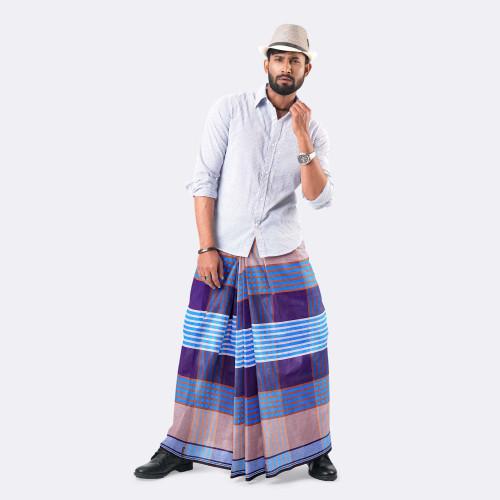 Men's Lungi Stripe & Check - 100% Cotton Breathable - Showkhin