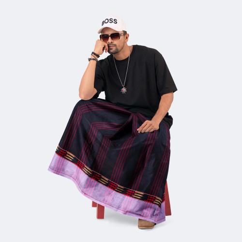 Royal Black & Purple Weave Cotton Lungi - Crown