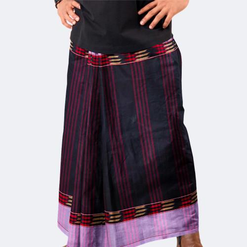 Royal Black & Purple Weave Cotton Lungi - Crown