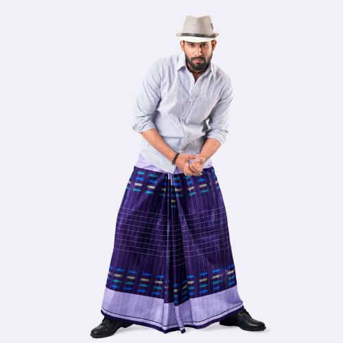 Indigo Purple & Periwinkle Checkered Elegance  Lungi - Crown