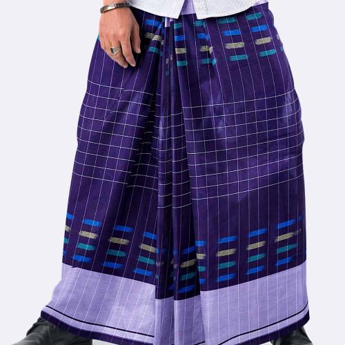Indigo Purple & Periwinkle Checkered Elegance  Lungi - Crown