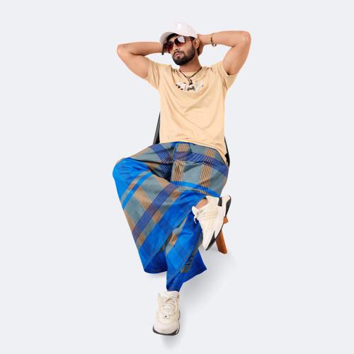 Azure Blue & Earthy Khaki 100% Cotton Lungi - Crown