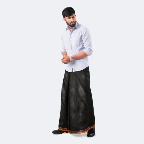 Men's Solid Black Color Lungi - Somman