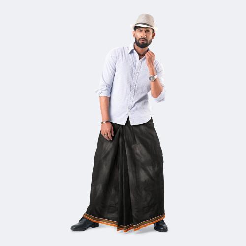 Men's Solid Black Color Lungi - Somman