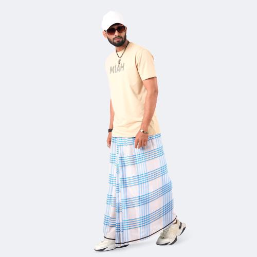 Amanat Shah Lungi - Antorik in White and Blue