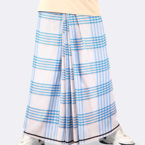 Amanat Shah Lungi - Antorik in White and Blue