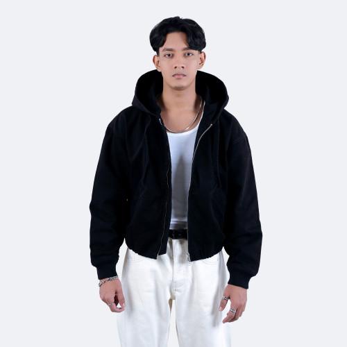 Cotton Bomber Black Hoodie