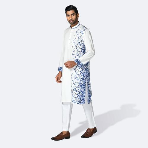 White Panjabi with Floral Print