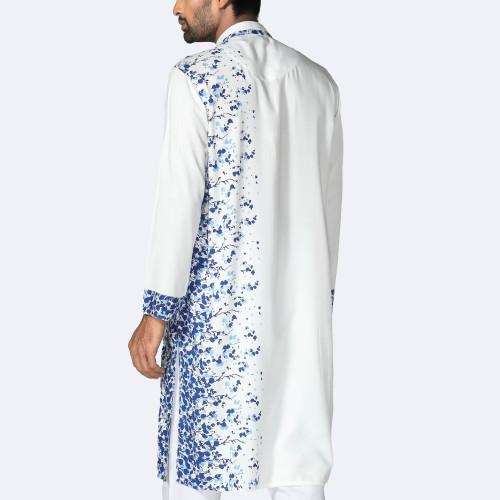 White Panjabi with Floral Print