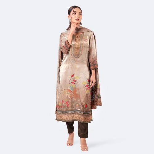 Elegant Beige & Brown Digital Print Cotton Salwar Kameez