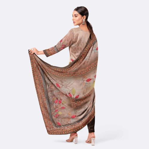 Elegant Beige & Brown Digital Print Cotton Salwar Kameez