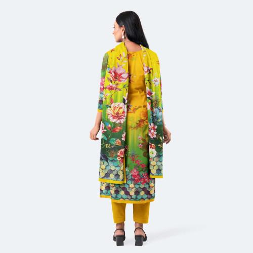 Yellow & Green Cotton Salwar Kameez with Digital Print