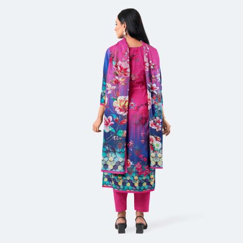 Pink & Blue Cotton Salwar Kameez with Digital Print