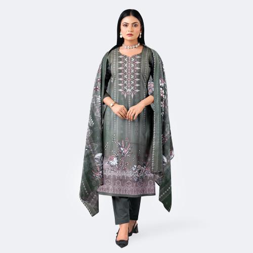 Grayish Blue Premium Cotton Salwar Kameez with Digital Print