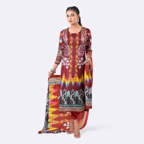 Dark Red Digital Print Premium Cotton Salwar Kameez